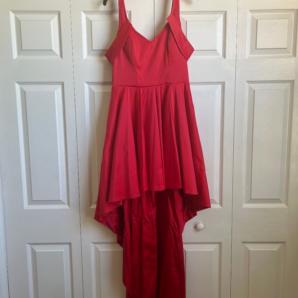 Sequin Hearts Red Satin High-Low Dress